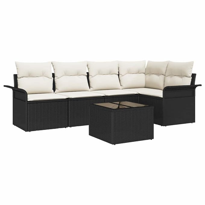 vidaXL - Tuinbank - Set - 6 - st - Zwart - poly - rattan