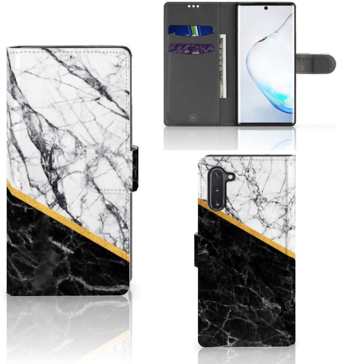 Samsung Galaxy Note 10 Bookcase Marmer Wit Zwart - Origineel Cadeau Man