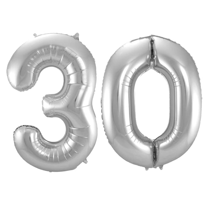 Folieballon 30 jaar - Zilver - 86 cm