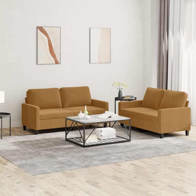 vidaXL - 2-delige - Loungeset - met - kussens - fluweel - bruin