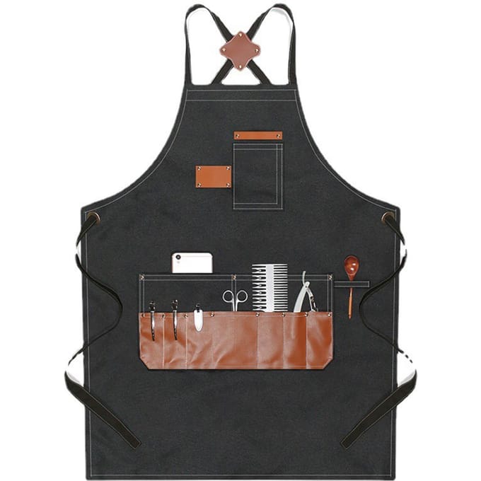 Tablier de barbier multi-poches, imperméable, noir, pour étudiants en art, charpentiers, salons de thé black
