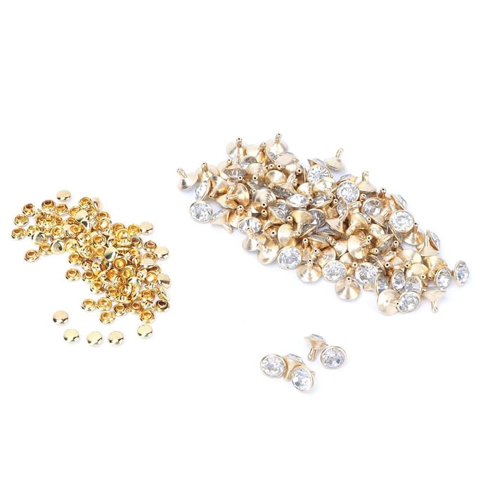 100 stuks 10mm Metalen Strass Klinknagels Studs Spikes Decoratie (Gouden rand + witte kristal) gray