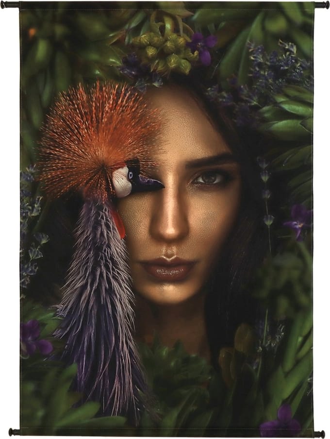 HD Collection Wall Hanging Lady Peacock Green 136x3x105cm