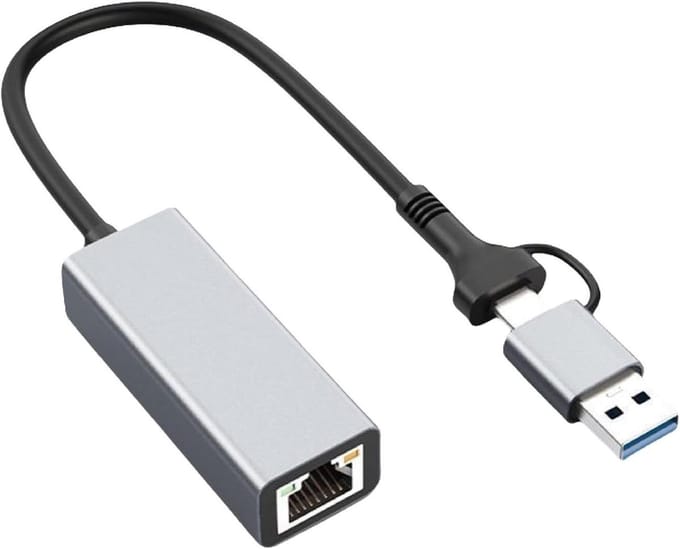 USB C Ethernet Adapter - Netwerk Adapter - Snelle Internetverbinding - Dubbele USB Poorten - 2.5Gbps - Grijs