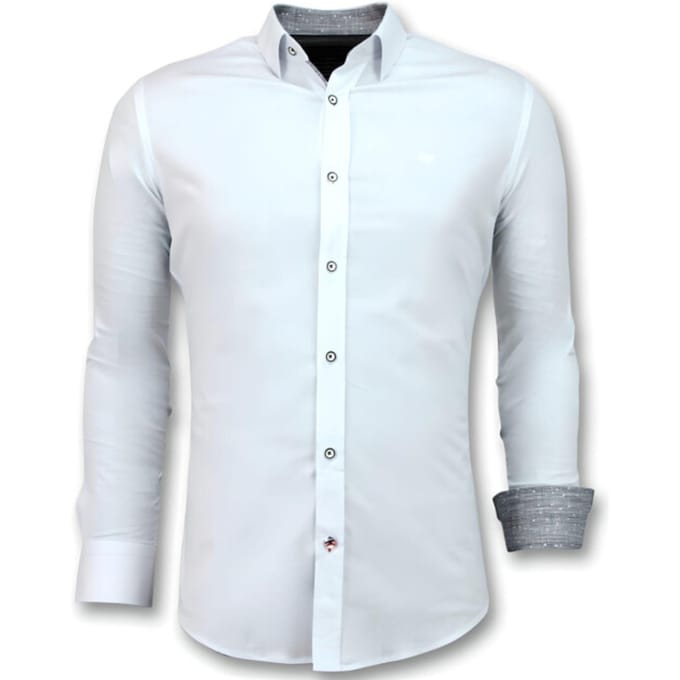 Wit Overhemd Heren - Slim Fit Overhemd Heren - Heren Blouse met Lange Mouwen - 3034 - Wit