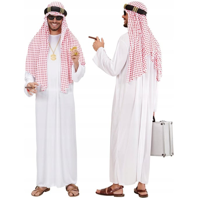 Costume Déguisement Cheikh Pétrolier Prince Arabe Arabe Riche Carnaval Bal, M/L white
