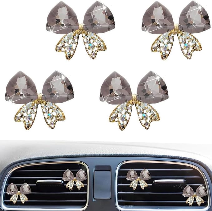 Auto Vent Clips - Luchtverfrisser Auto - Auto Interieur Decoratie - Bling Strik Vorm - 4 stuks - Zwart