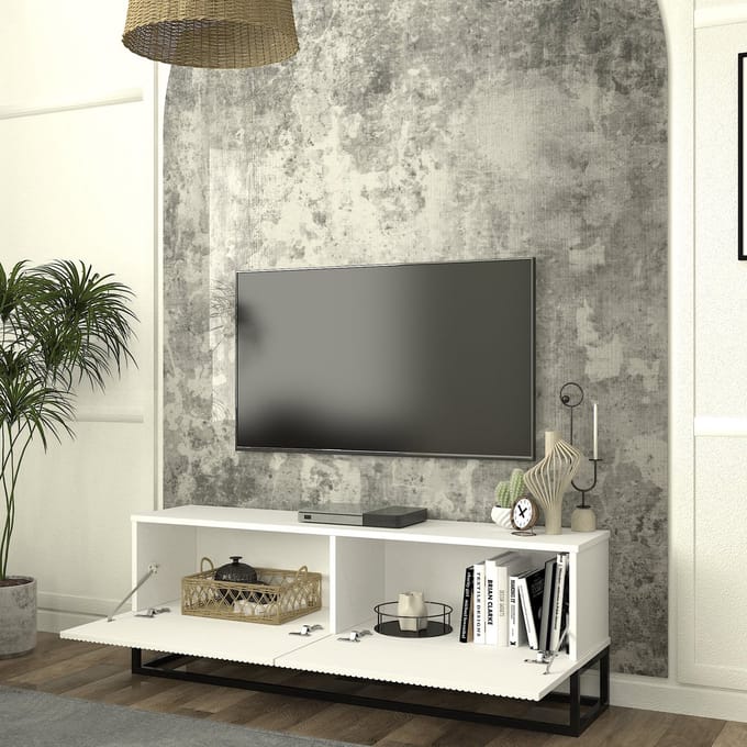 Tv-meubel Verpsboga lang frame 135x32x47 cm wit [en.casa]