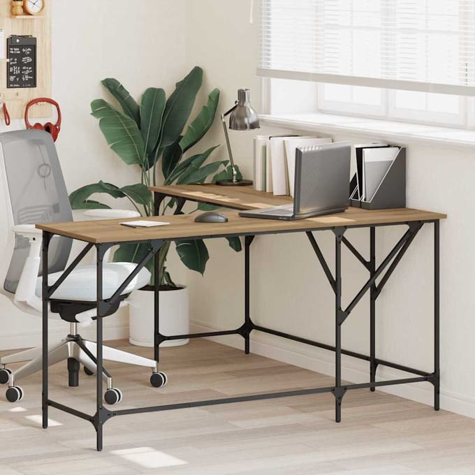 vidaXL - Bureau - Artisan - Eiken - Bewerkt - hout - 149 - x - 149 - x - 75 - cm