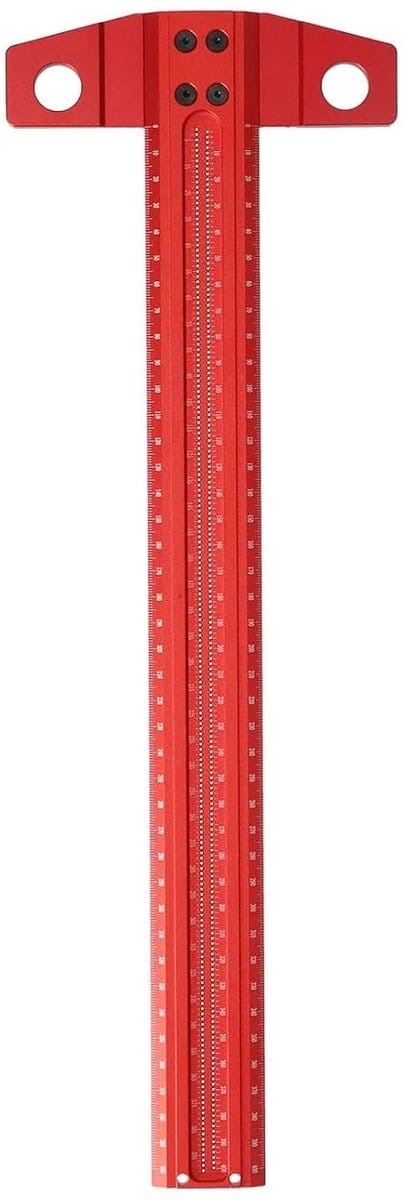 Vierkante Liniaal - Tekenhulp Meter - Houtbewerking Glas - Aluminium Constructie - 400 mm Lengte - Rood