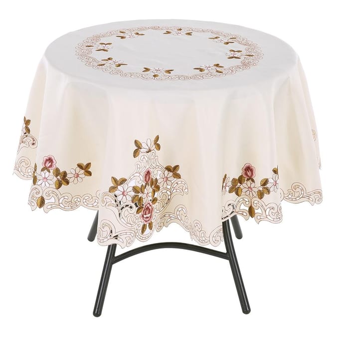 Ronde Rode Bloemen Geborduurde Tafelloper Tafelkleed Uitspatwerk Tafel Party Decoratie 120cm white