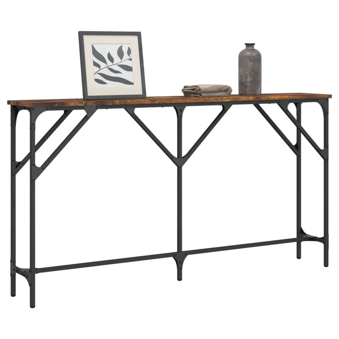 vidaXL - Wandtafel - 140x23x75 - cm - bewerkt - hout - gerookt - eikenkleurig