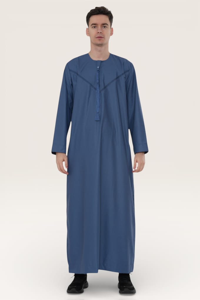 Heren blauwe Eid Marokkaanse Thobe gewaad Djellaba Ramadan Eid Jubba LFS-HM10