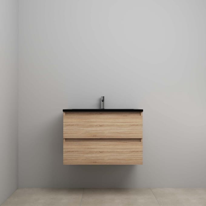 On-Line Onderkast - 80 cm - Voorgemonteerd - Ladestructuur - Acryl Wastafel - 1 Kraangat - Eiken