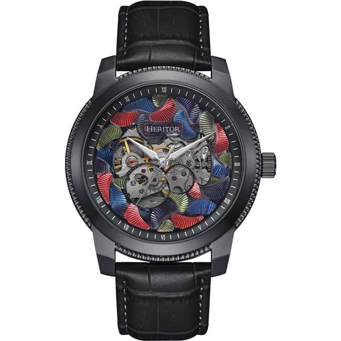 Heritor automatisch Emmanuel semi-skelet lederen bandhorloge