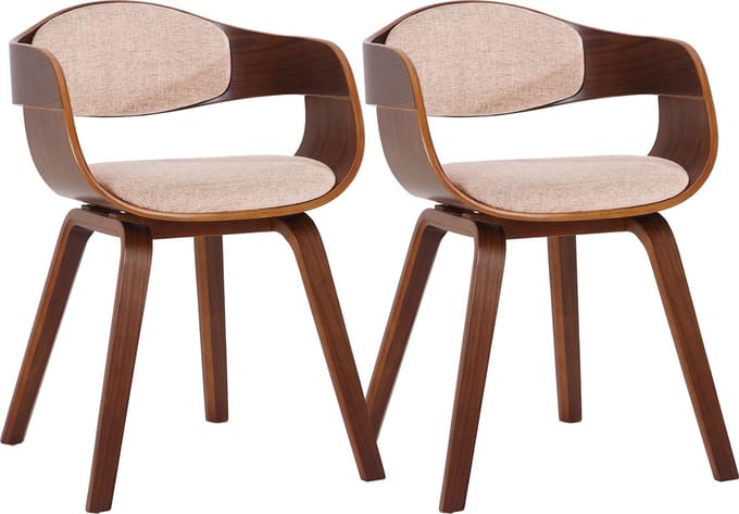 CLP Kingston Set van 2 eetkamerstoelen - Met armleuning - Stof - walnoot/creme walnoot