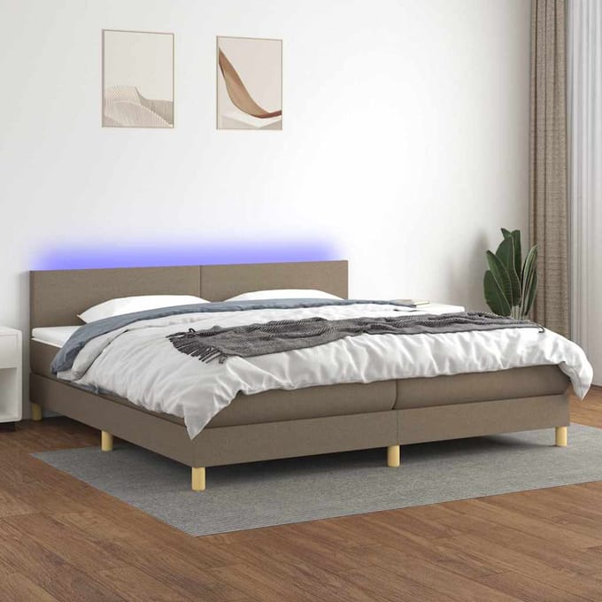 vidaXL - Boxspring - met - matras - en - LED - stof - taupe - 200x200 - cm