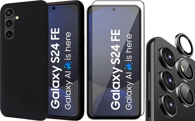 Hoesje geschikt voor Samsung Galaxy S24 FE - Screenprotector Volledig Dekkend Glas & Camera Protector - Mat Back Case Zwart