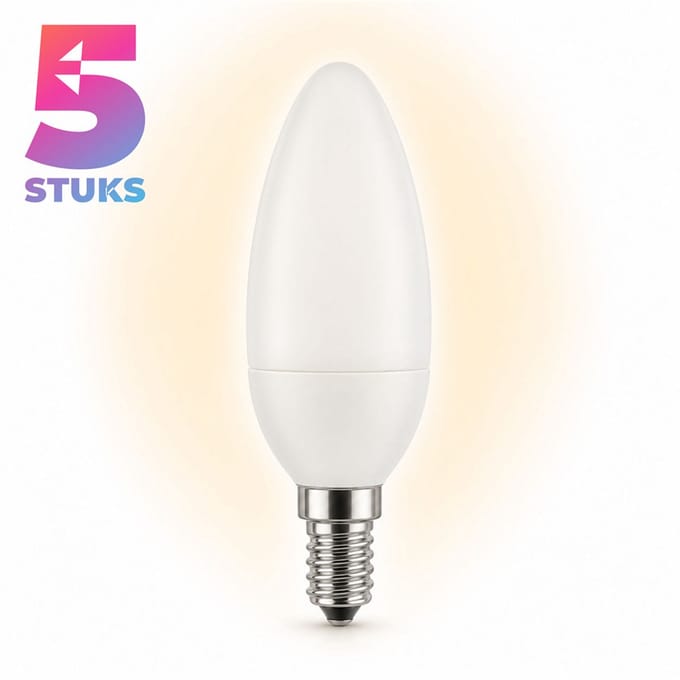 5x Kaarslamp Spaarlamp E14 - 7W - Daglicht (6400K) - 420 lm - 10 jaar - Niet Dimbaar