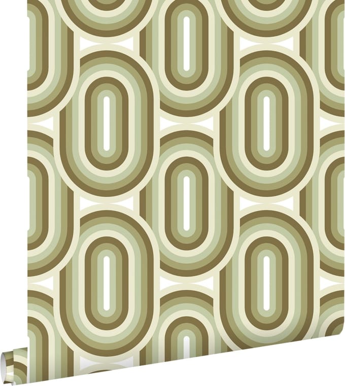 ESTAhome behang retro ornamenten olijfgroen - 53 cm x 10.05 m - 130984