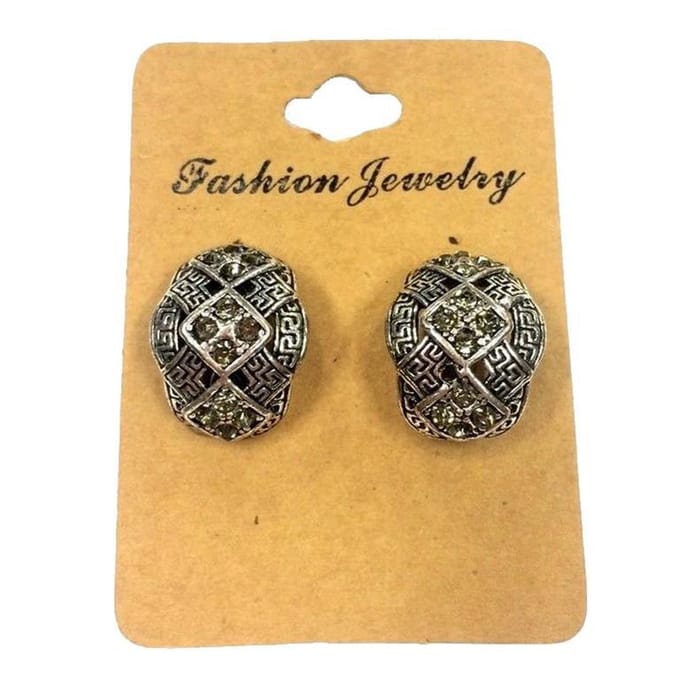 Fako Bijoux® - Clip Oorbellen - Ovaal - Strass - Breed - Zilverkleurig