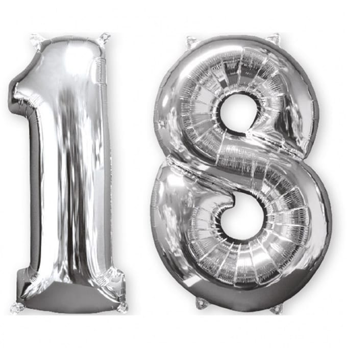 Amscan - Folieballon verjaardag '18' - zilver - Ø 66 cm - Set-1