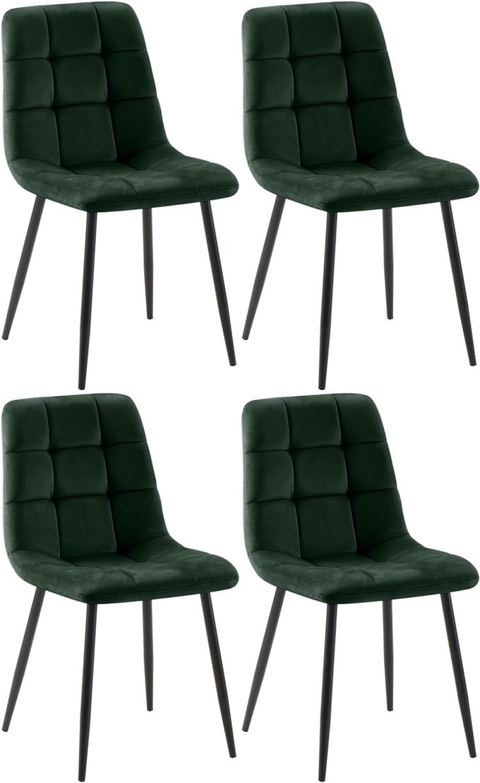CLP Set van 4 Eetkamerstoelen Tilde - Gestoffeerd - Metalen Onderstel - belastbaar tot 150 kg Fluweel/groen