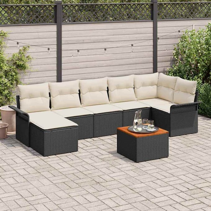 vidaXL - Tuinbank - Set - 8 - st - Zwart - en - Crème - poly - rattan