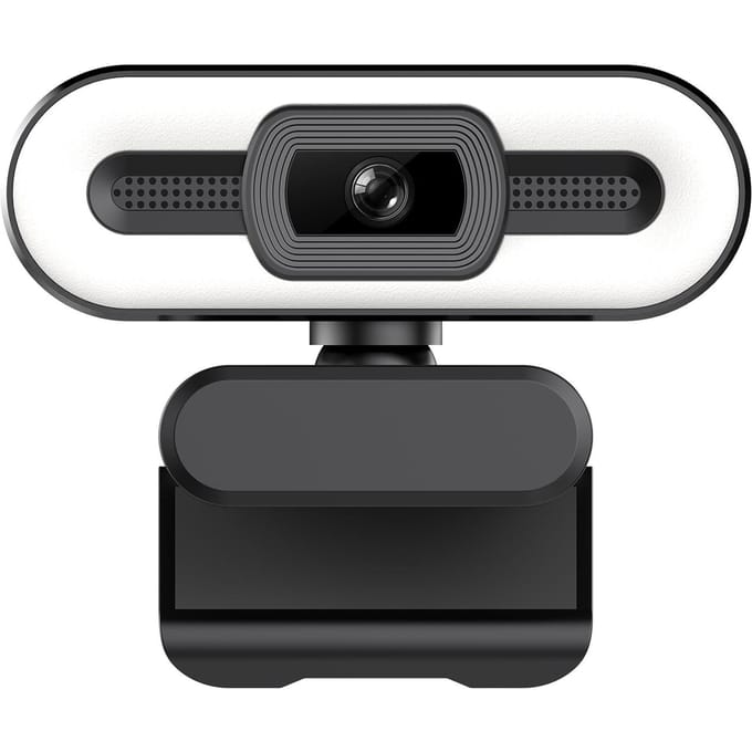 Webcam USB 4K Plug and Play avec éclairage de microphone intégré pour diffusion en direct d'appels vidéo Full HD noir