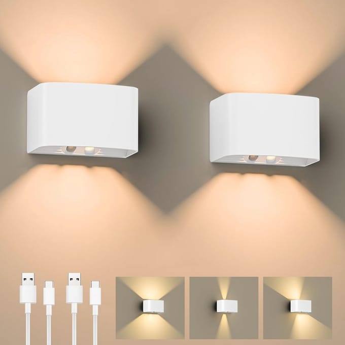 Wandlamp met Bewegingssensor en Oplaadbare LED, 2 Stuks Draadloze Wandlampen, Warm Wit Licht, Instelbare Stralingshoek