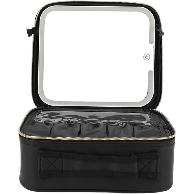 Make-upkoffer met verlichte spiegel 3 kleuren verlichting instelbare helderheid opladen LED black