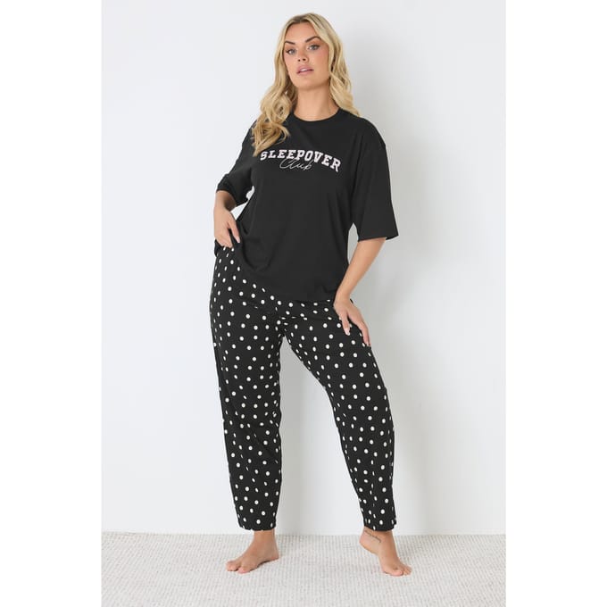 Yours Zwarte Pyjamabroek Met Stippen En Wijde Pijpen Size 42-44