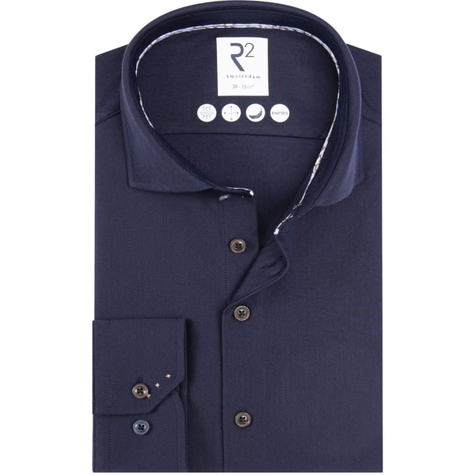 R2 Herringbone Technical Knitted Lange Mouw Overhemden Donkerblauw 130.wsp.005