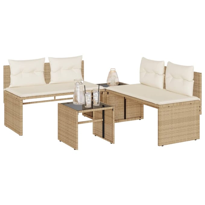 vidaXL - 4-delige - Loungeset - met - kussens - poly - rattan - beige