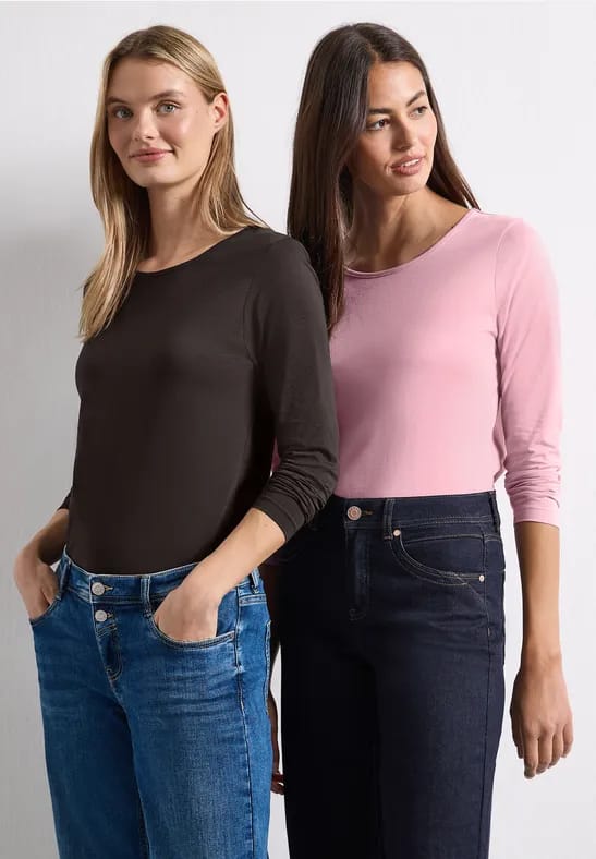 Set van 2 longsleeves met ronde hals