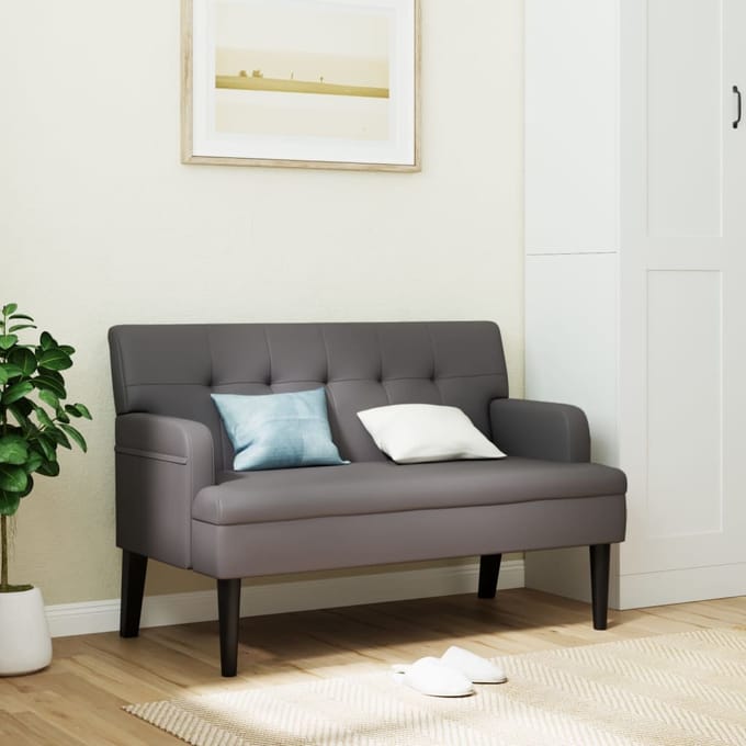 vidaXL - Bankje - met - rugleuning - 112x65,5x75 - cm - kunstleer - grijs