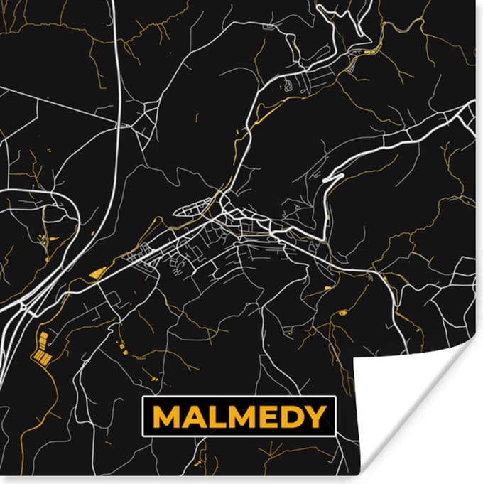 Poster Plattegrond - Goud - Malmedy - Kaart - Stadskaart - 50x50 cm