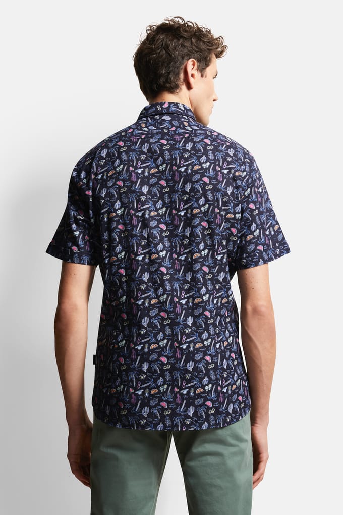 Bugatti Herren Shirt met korte mouwen en zomerse prints