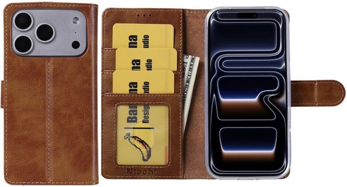 Hoesje Geschikt voor iPhone 17 Pro – Arara bookcase met pasjeshouder - Bruin