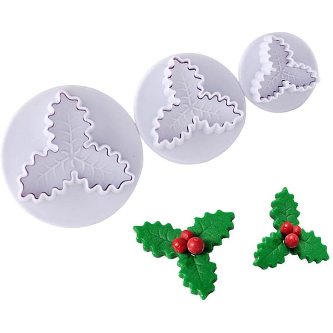 Emporte-pièce Poinsettia de Noël Feuilles de Houx Moule Fondant Coupeur Fête de Noël Gâteau Cupcake white