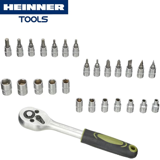 Heinner 27-delige 1/4" Doppenset incl. Dopbits en Ratel - Semi Professionele Dopsleutelset 8-32 mm - Chroom Vanadium