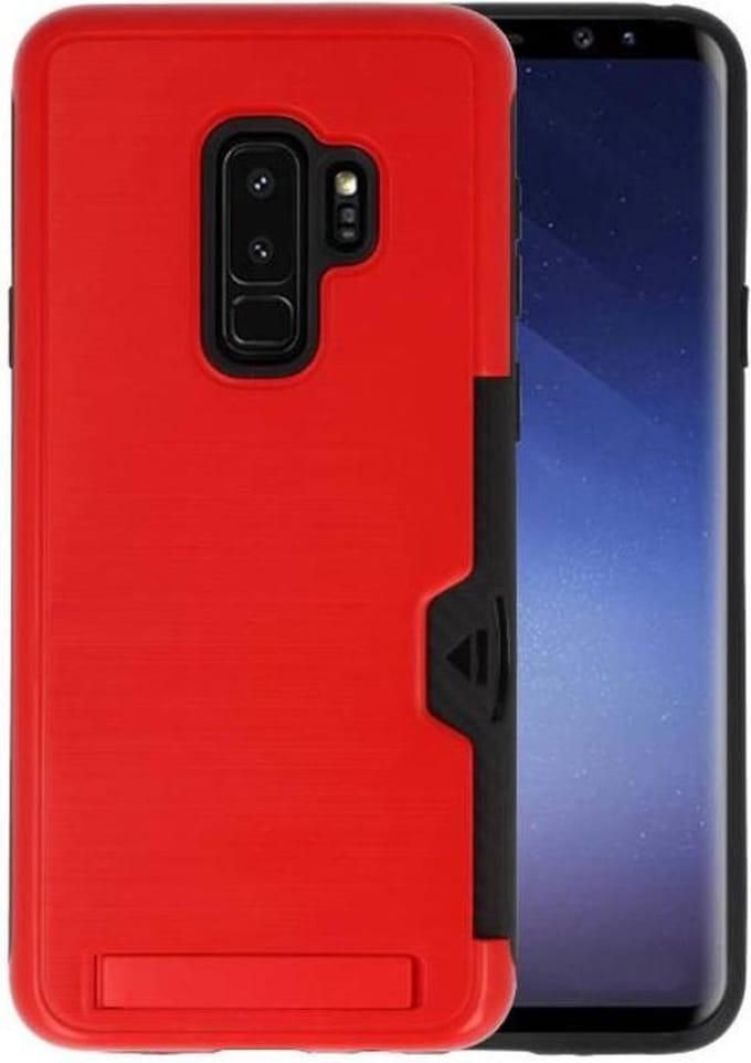 Rood Tough Armor Kaarthouder Stand Hoesje voor Samsung Galaxy S9 Plus