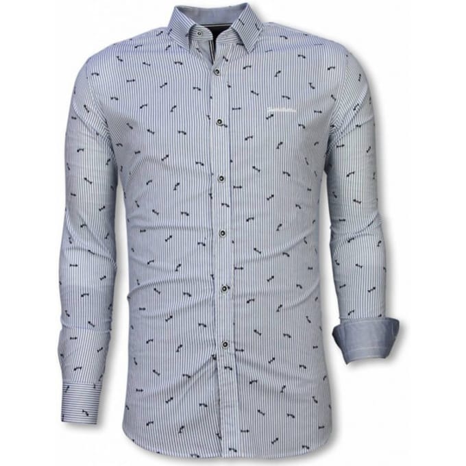 Italiaanse Overhemden - Slim Fit Overhemd - Blouse Fishbone Pattern - Licht Blauw