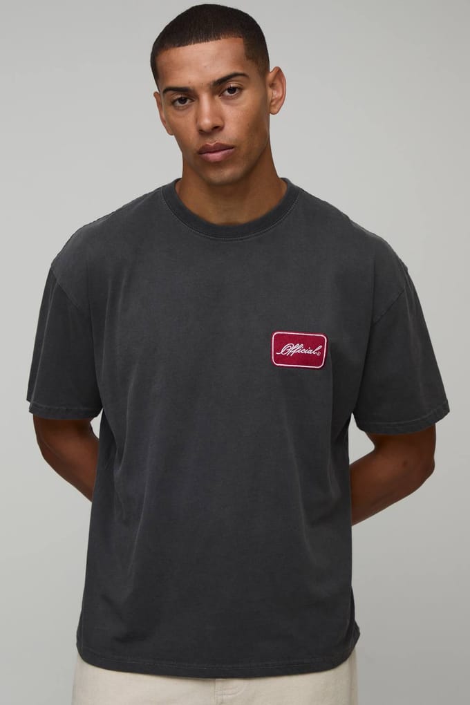 Oversized Official Gewassen Geborduurd T-shirt | Charcoal | Size Medium