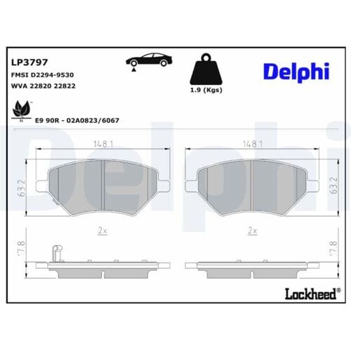 Remblokkenset, schijven parkeerrem DELPHI LP3797