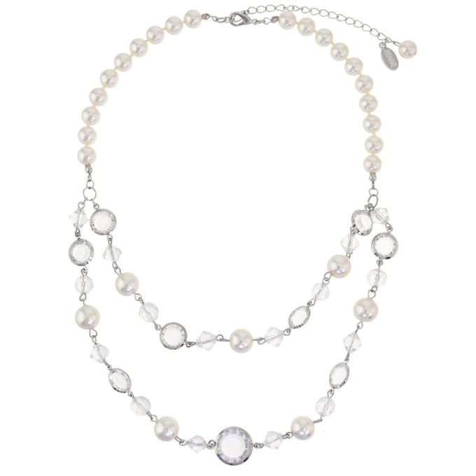 Behave – Ketting – Crème parelmoer – Dubbele laag – Kristal accenten – Tijdloos design