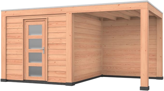 Douglas overkapping, 500 x 300, met schuur en achterwand, Westwood Modern Plus