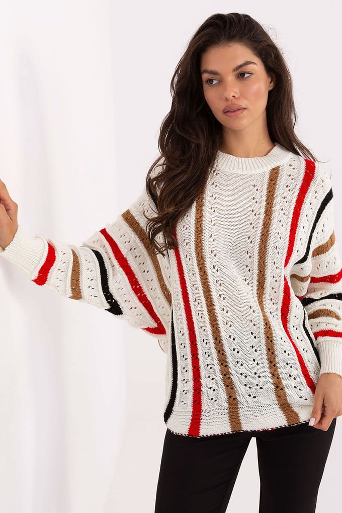 Striped Ajour Sweater - Off-white / One Size