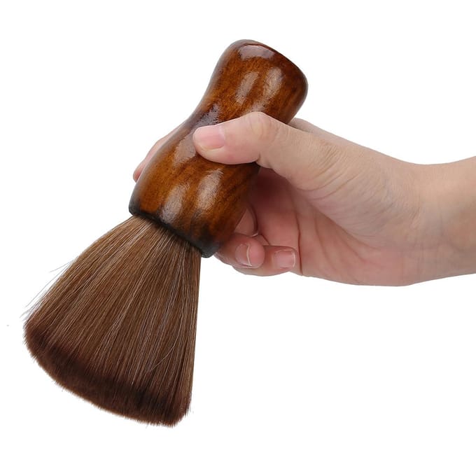Brosse Balayeur Cheveux Cassés Manche en Bois Brosse Douce Brosse Dépoussiéreur Cou Cheveux pour Salon brown