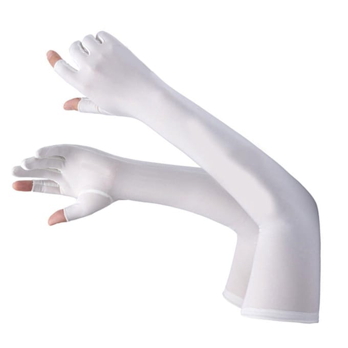 Manchons de bras en soie glacée antidérapants allongés avec protection UV pour le cyclisme blanc